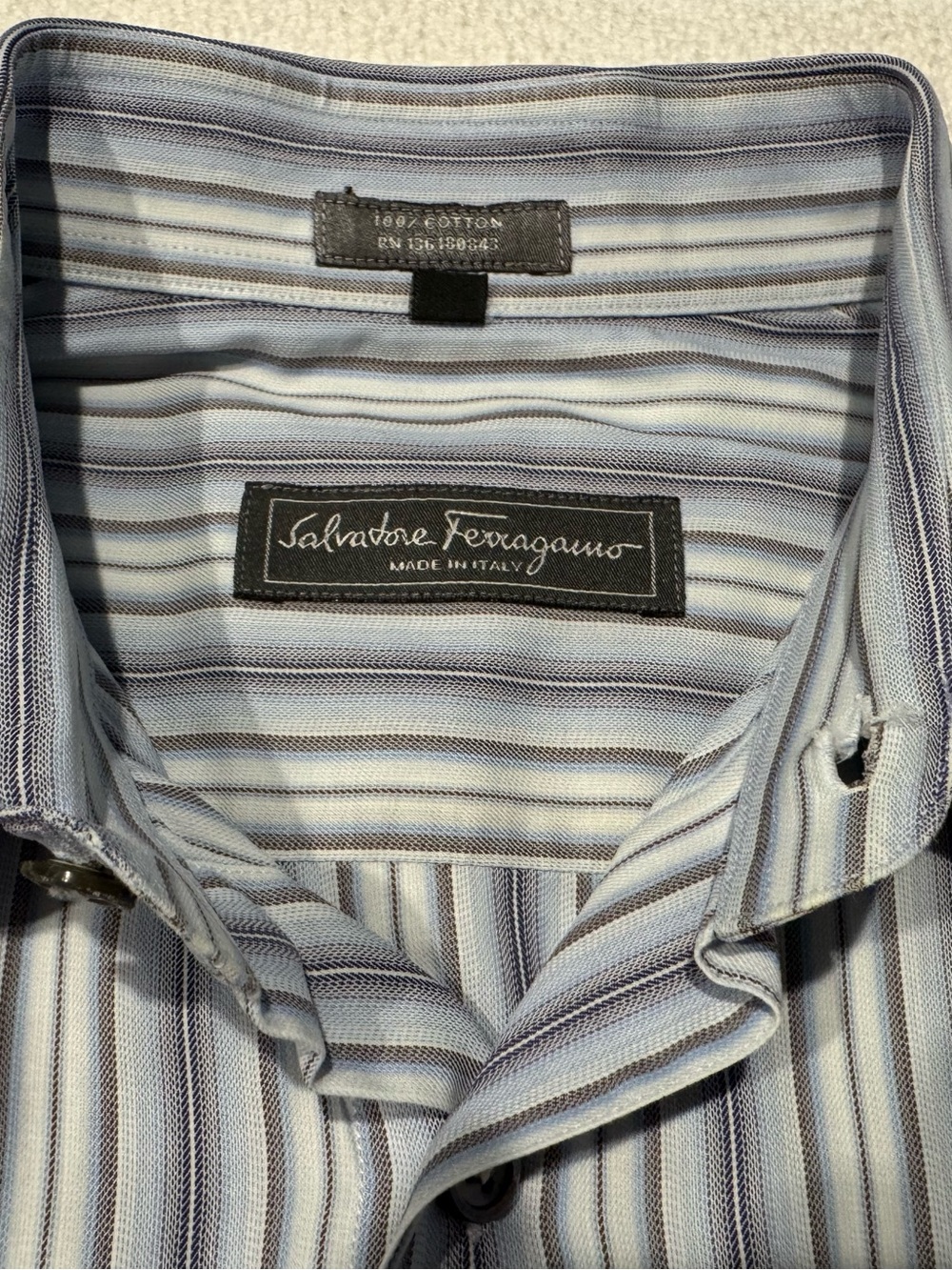 WONDERFUL  SALVATORE FERRAGAMO ITALY STRIP SHIRT LONG  SLEEVES COTTON SIZE S - Picture 3 of 8
